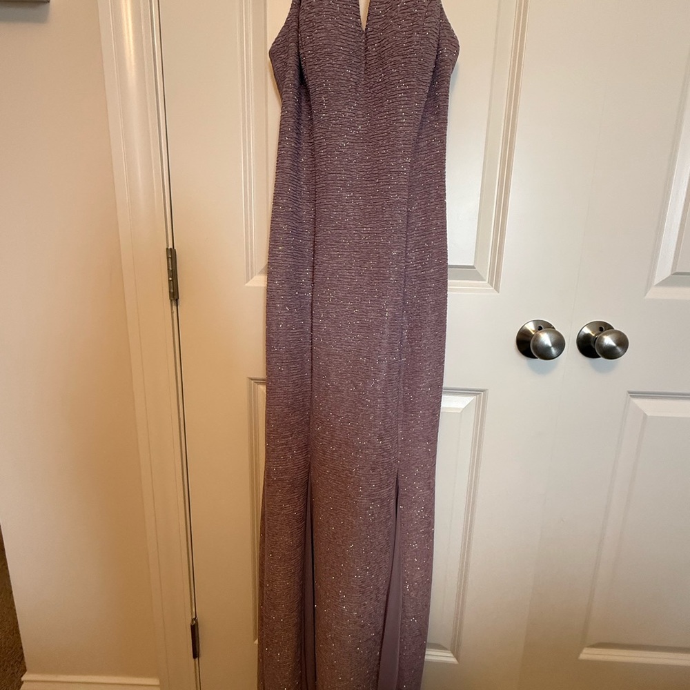 Night Way Collections Purple Plunge Slit Gown